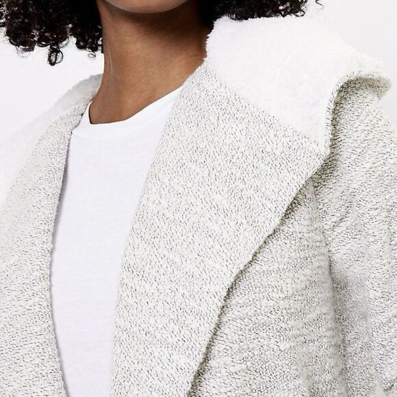 LOFT Womens Sherpa Lined Hooded Open Front Cardigan Size M Neutral Color Pockets - Picture 3 of 10